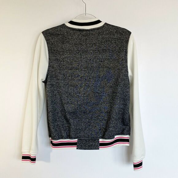 Joe Boxer Size M Sweat Jacket Gray w/ Black/White/Pink strips "A" Patch - Picture 3 of 6